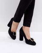 Selected Suede Round Toe Court Shoe With Buckle - Black
