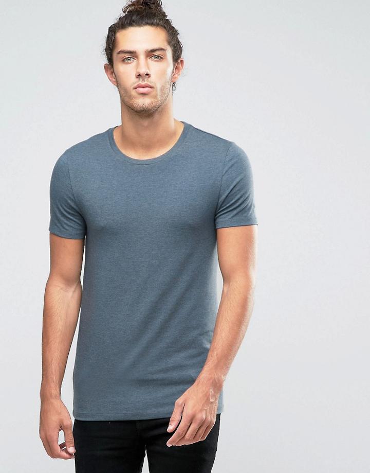 Asos T-shirt With Crew Neck In Dark Slate - Blue