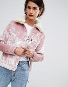 Asos Design Velvet Pocket Detail Jacket - Pink