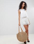 Brave Soul Daisy Crochet Shorts With Tassle Trim - White