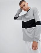 Asos Oversized Long Sleeve T-shirt With Bellow Sleeves With Color Block And Neck Tipping In Gray Marl - Gray