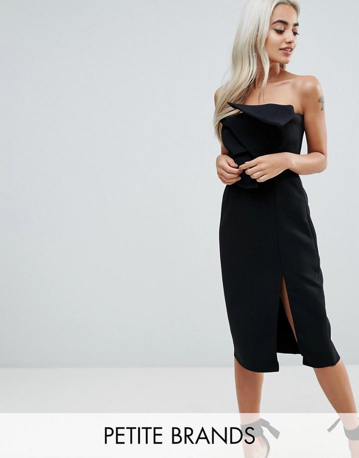 True Decadence Petite Bow Front Bandeau Pencil Dress With Split Detail - Black