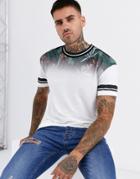 Jack & Jones Originals T-shirt In Gradiant Print And Tipped Collar In White - White