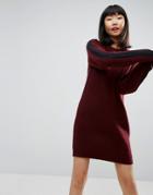 Asos Knitted Dress With Contrast Tipping - Red