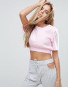 Asos Crop T-shirt With Gathered Hem - Pink