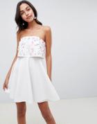 Asos Design Scuba Embellished Crop Top Bandeau Skater Mini Dress-white