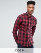 Asos Tall Skinny Western Buffalo Plaid Shirt In Red - Red