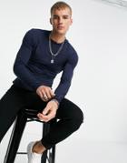 Asos Design Muscle Fit Long Sleeve T-shirt With Crew Neck In Navy