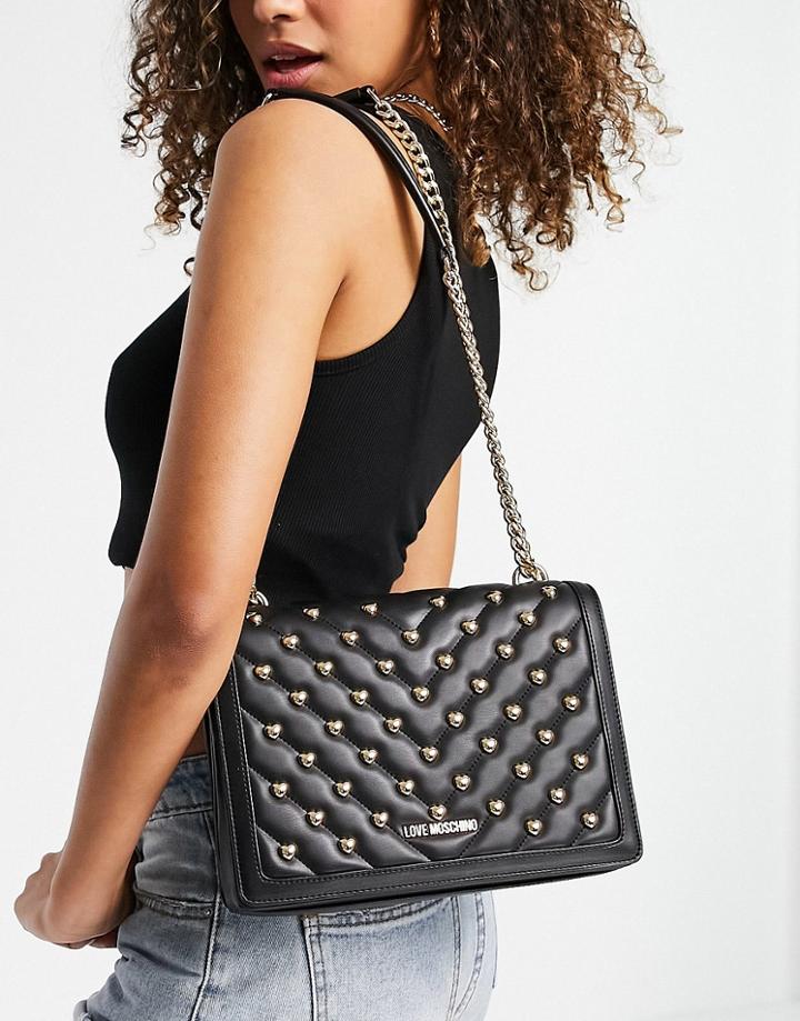 Love Moschino Stud Chain Shoulder Bag In Black