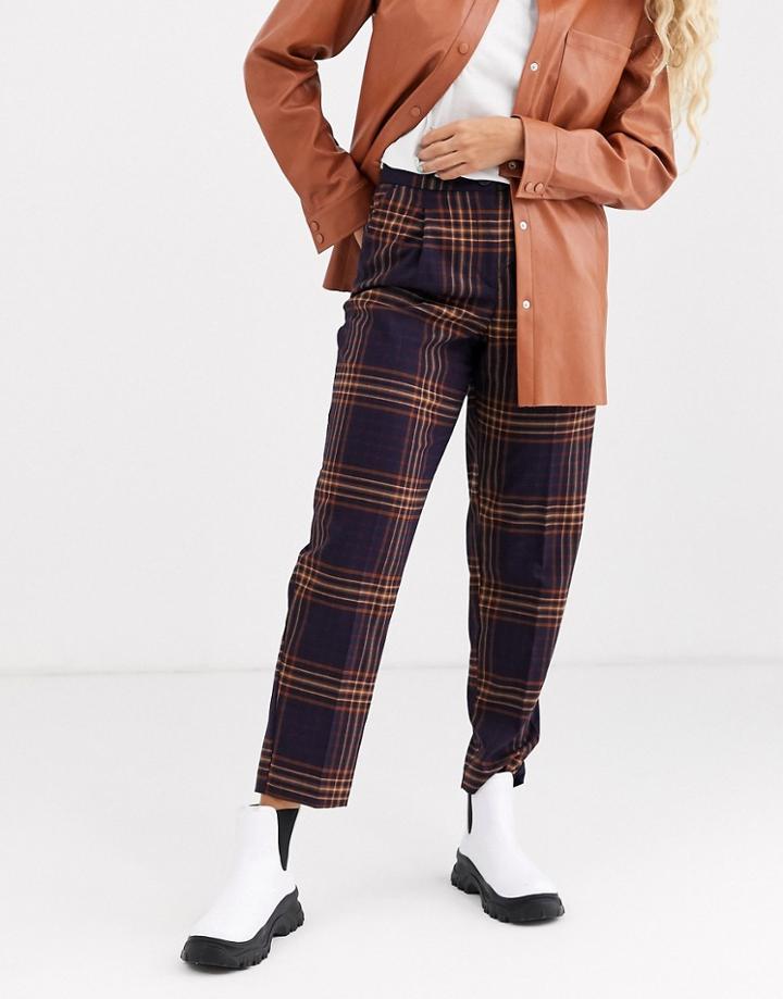 Monki Check Tailored Peg Pants In Plum-purple