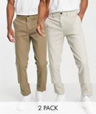 Asos Design 2-pack Slim Chinos In Brown And Gray - Save-multi