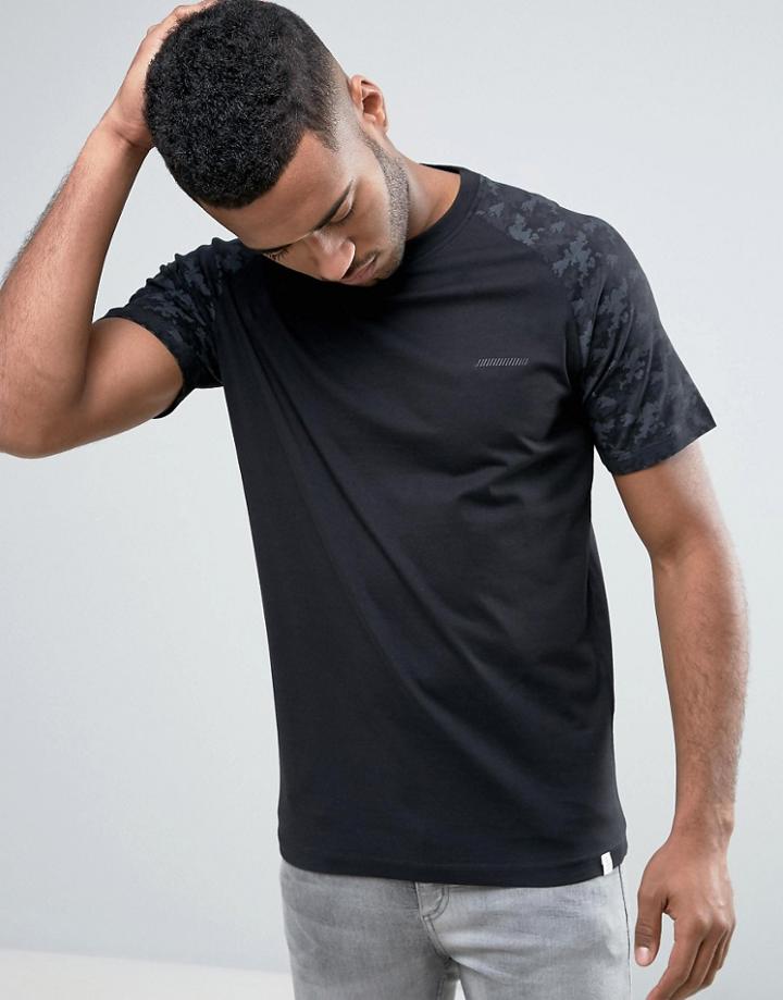 Jack & Jones Core T-shirt With Digital Camo Print And Raglan Sleeve - Black