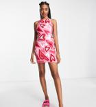 Urban Threads Tall Halter Neck Mini Dress In Pink Heart Print