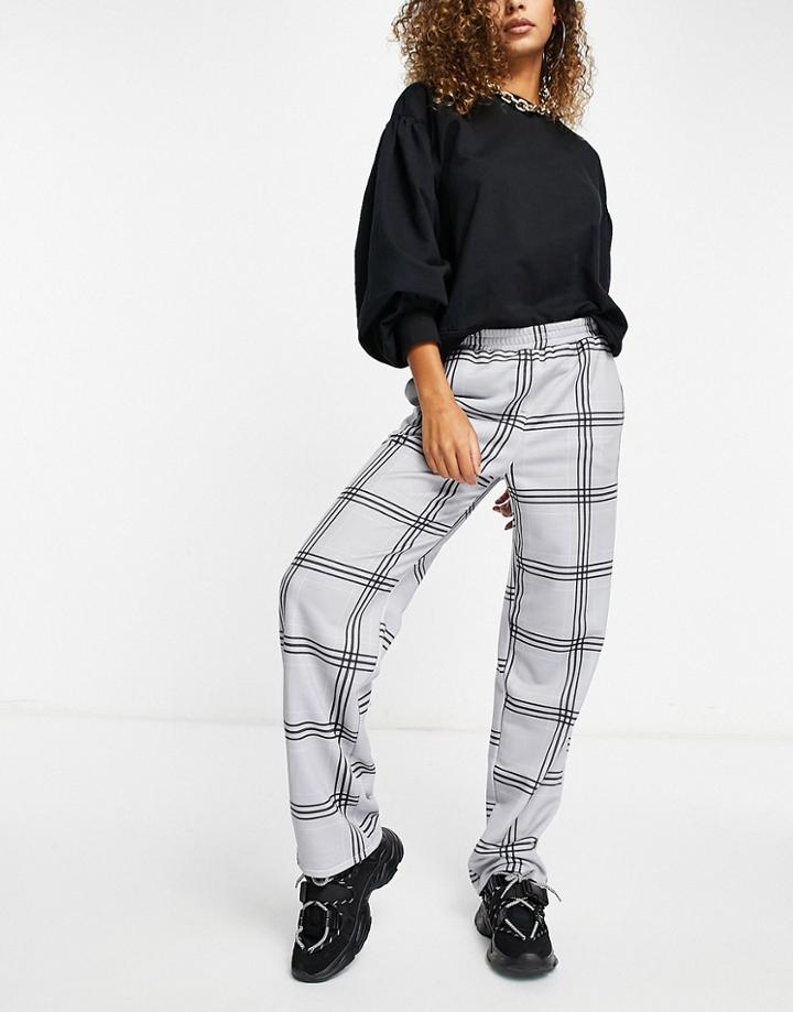 Asos Design Jersey Wfh Sweatpants In Gray Grid Check-grey