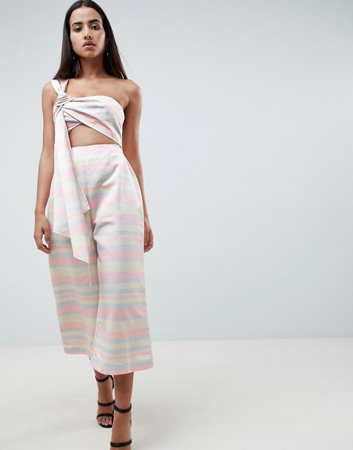 Asos Design Structured Drape Jumpsuit In Pastel Stripe-multi