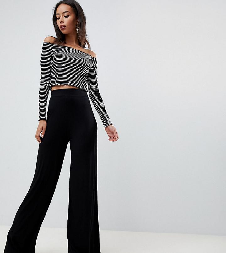 Asos Design Tall Jersey Basic Wide Leg Pants-black