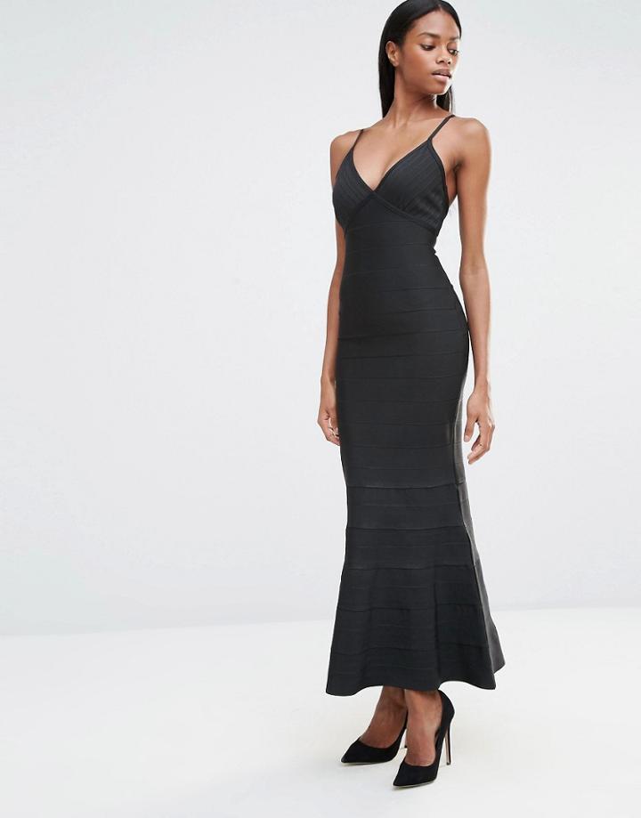 Missguided Premium Bandage Strappy Plunge Bandage Maxi Dress - Black