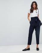 Asos Tailored High Waist Tapered Pants With Tie Waist - Navy