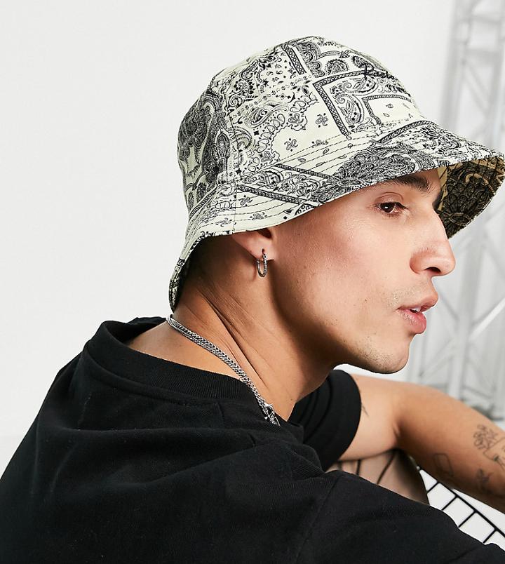 Reclaimed Vintage Inspired Bucket Hat Co-ord In White Bandana Print-multi