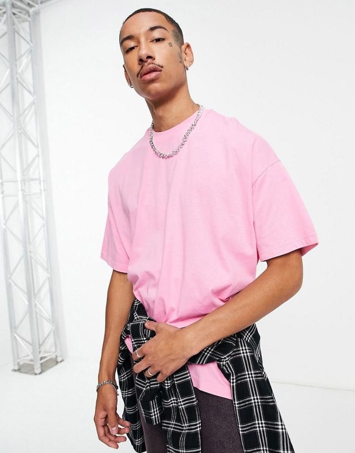 Asos Design Cotton Blend Oversized T-shirt With Crew Neck In Pink - Bpink