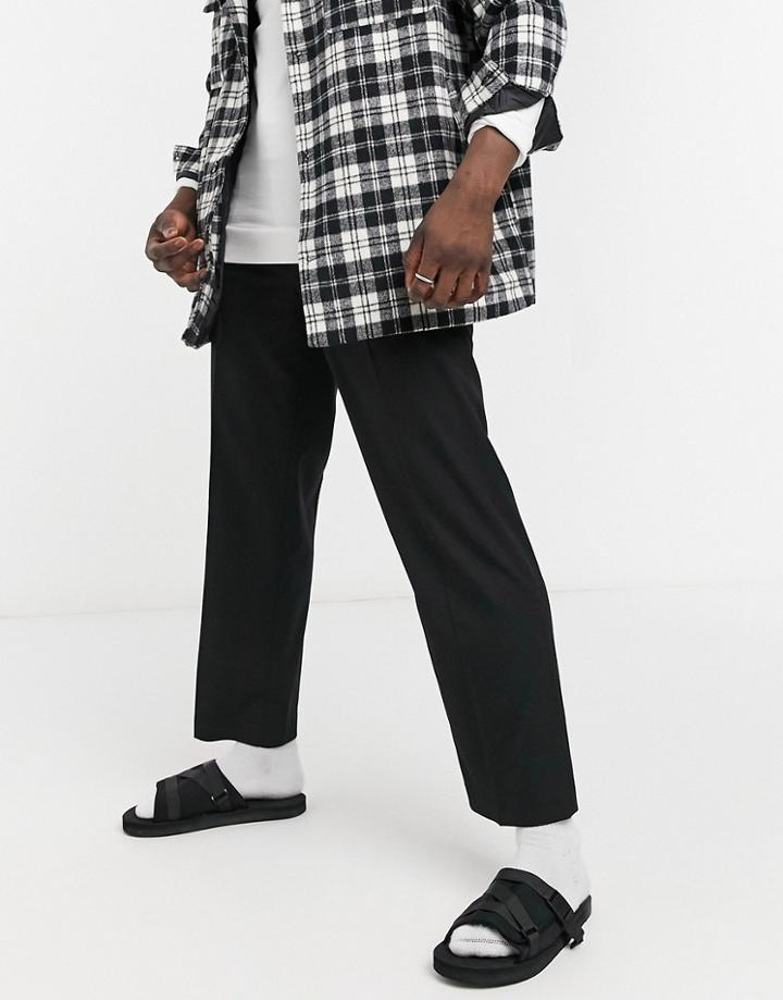 Topman Wide Leg Trousers In Black