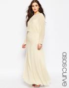 Asos Curve Maxi Dress With Delicate Lace Panel - Cream