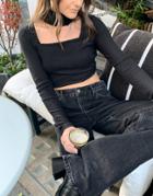 Vero Moda Square Neck Cropped Top In Black