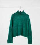 Asos Design Tall Fluffy Boxy High Neck Sweater In Green-blue