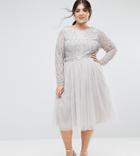 Lovedrobe Luxe Plus Embellished Skater Dress With Tulle Skirt - Gray