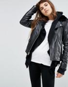 Goosecraft Leather Jacket With Faux Fur Collar - Black