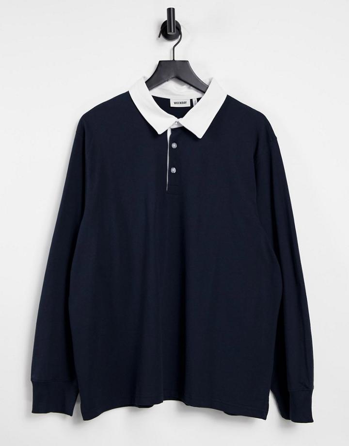 Weekday Gabriel Rugby Polo In Navy