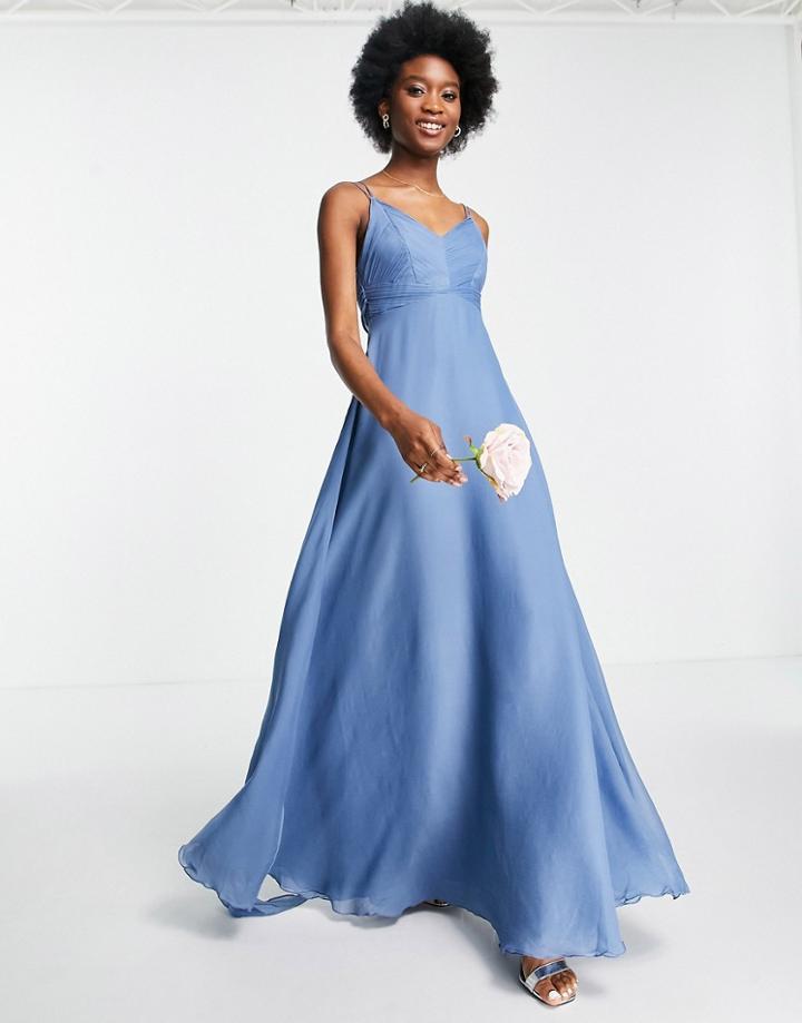 Asos Design Bridesmaid Cami Maxi Dress With Ruched Bodice And Tie Waist-pink