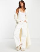 River Island Cable Knit Patchwork Longline Cardigan In Cream-white