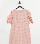 Only Tall Textured Mini Dress With Ruched Sleeves In Pink Check
