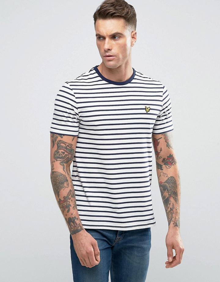Lyle & Scott Breton Stripe T-shirt Eagle Logo In Off White - White
