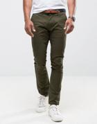 Selected Homme Slim Fit Chinos With Belt - Green