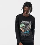 Asos Design Metallica Skull Relaxed Long Sleeve T-shirt-black