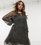 Noisy May Curve Skater Dress With Tie Front In Black Houndstooth-multi