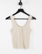 Abercrombie & Fitch Button Crop Tee In Beige-brown