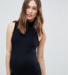 Asos Design Maternity Sleeveless Polo Top In Black - Black