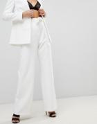 Asos Design Tailored Wide Leg Pants With Tie Waist - White