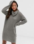 Brave Soul Soda Cowl Neck Sweater Dress In Gray