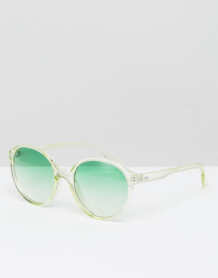 Asos Round Sunglasses With Clear Frame And Green Fade Lens - Clear