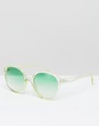 Asos Round Sunglasses With Clear Frame And Green Fade Lens - Clear