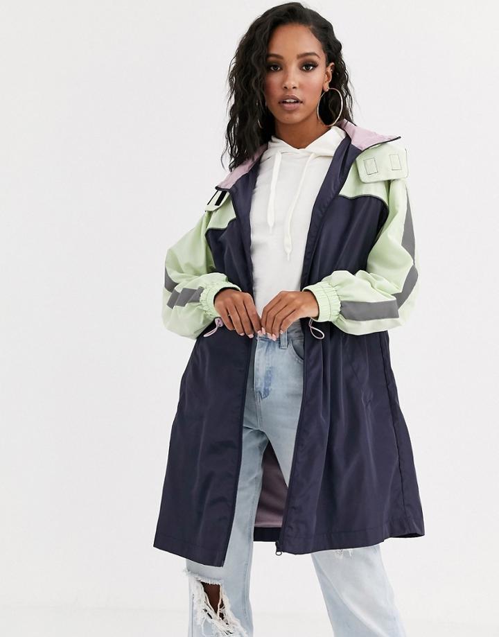 Asos Design Paneled Raincoat With Reflective Taping