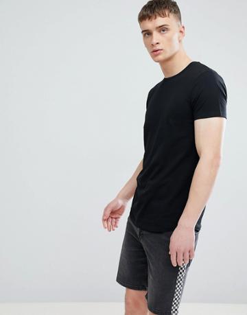 Esprit Longline Muscle Fit T-shirt In Black With Curved Hem - Black