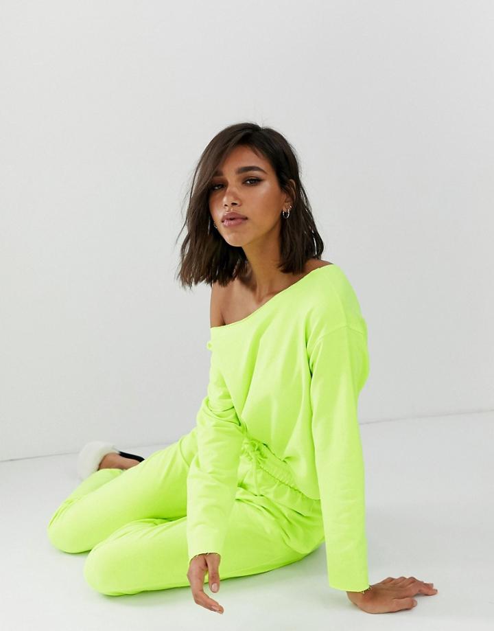 Asos Design Lounge Neon Raw Edge Sweat - Green