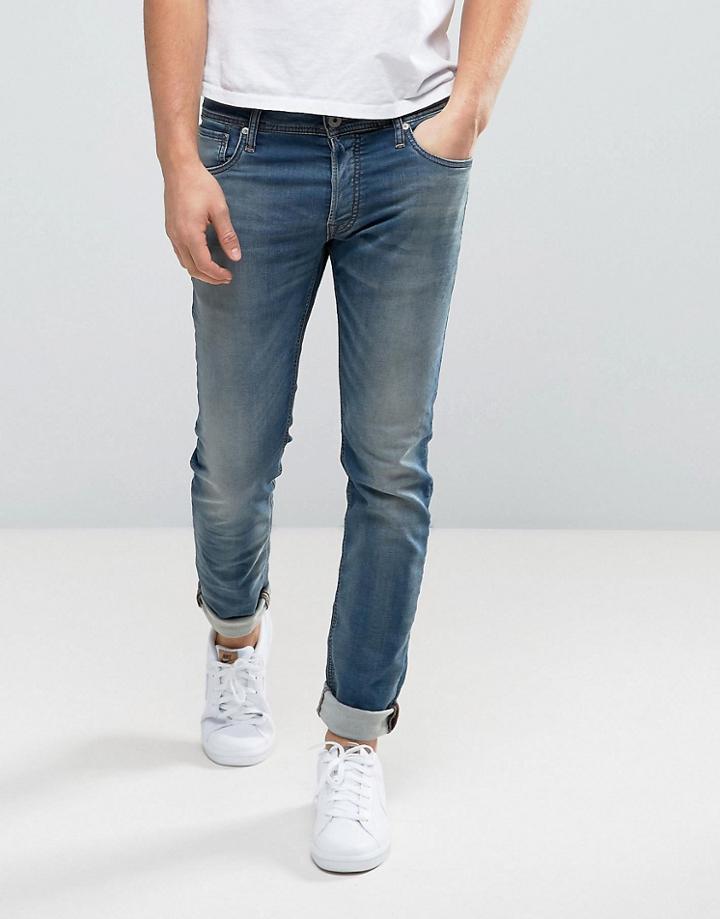 Jack & Jones Intelligence Jeans In Slim Fit Washed Knit Denim - Blue