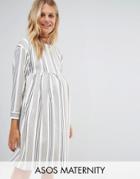 Asos Maternity Smock Dress In Natural Stripe - Multi