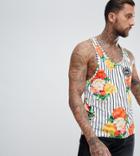 Hype Muscle Tank In Floral Stripe Exclusive To Asos - White